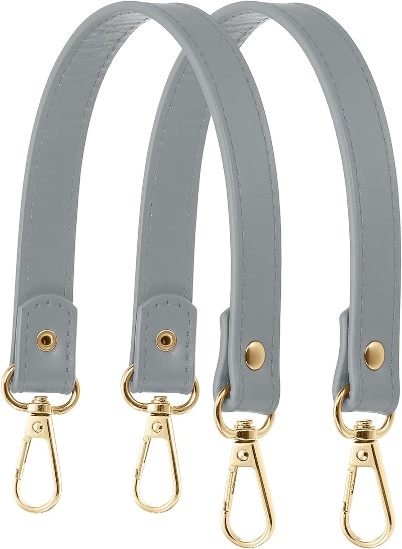 YELARXI Leather Purse Strap Replacement PU Short Bag Handles with Silver Lobster Buckles, 14 Inch Length Fit for Handbags Shoulder Bag Accessories - Rectangle (2 Pack, Light Grey) - Image 1